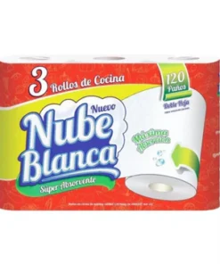 Toallas de Cocina Nube Blanca x3 Rollos 120 Paños Doble Hoja